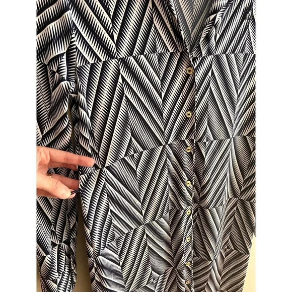 Anne Klein Navy/White Small Long Sleeve Button Down Geometric Print Dress - Picture 7 of 12